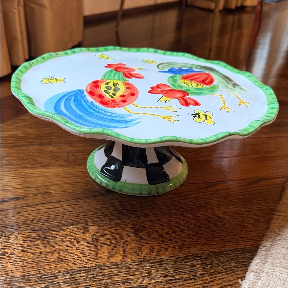 Colorful Rooster Ceramic Cake Stand Present Tense